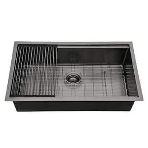 Loile 28 in. L Undermount Single Bowl 16-Gauge Gunmetal Black Stainless Steel Kitchen Sink with Accessories