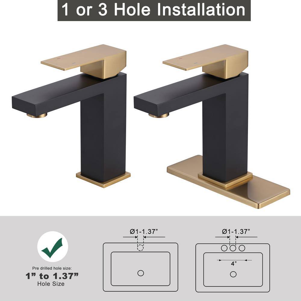 Matte Black and Gold Stainless Steel Single Handle Bathroom Faucet