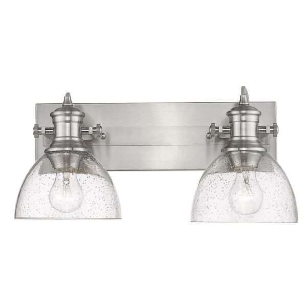 Golden Lighting Hines 2-Light Pewter with Seeded Glass Bath Vanity Light