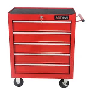 5-Tier Metal 4-Wheeled Multi-Functional Cart in Red with Handle