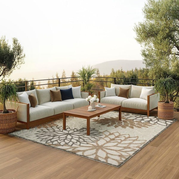 Aloha Natural 12 ft. x 15 ft. Floral Contemporary Area Rug