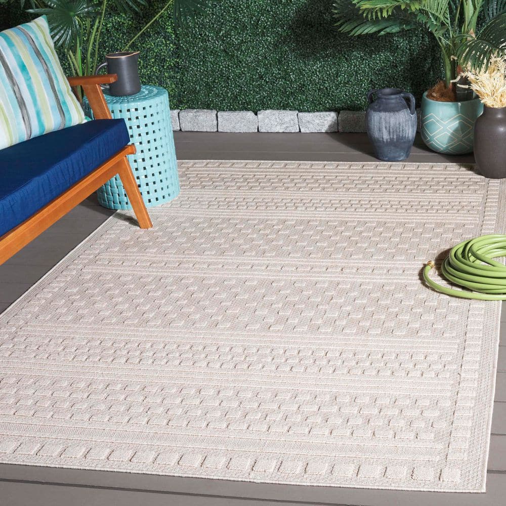 Beige Geometric 8' x 10' Synthetic Easy Care Rug