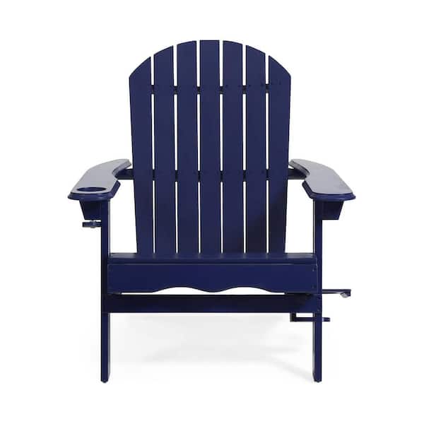 Tunearary 35.75 in. W Blue Acacia Wood Outdoor Adirondack Folding Chair with Cup Holder