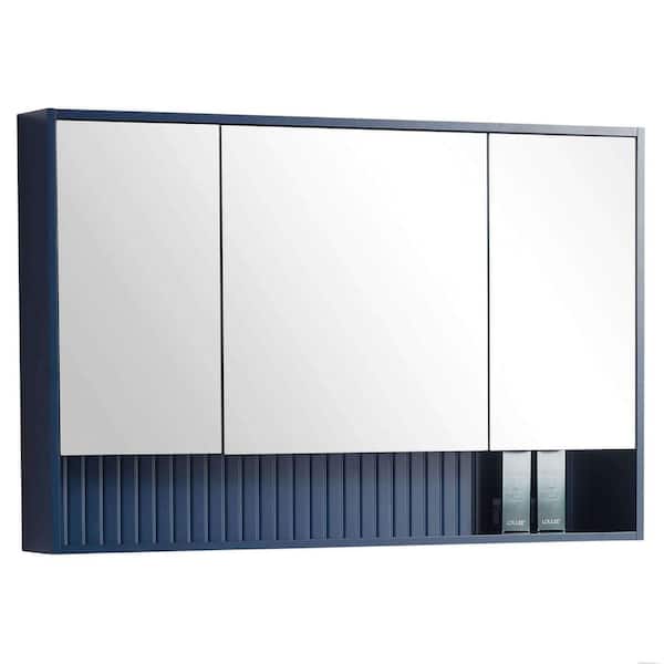 FINE FIXTURES Venezian 45.5 in. W x 29.5 in. H Small Rectangular Navy Blue Wooden Surface Mount Medicine Cabinet with Mirror