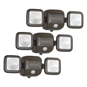 Outdoor 500 Lumen Battery Powered Motion Activated Integrated LED Twin Head Security Light, Brown (3-Pack)