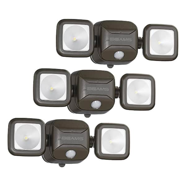 Mr Beams Outdoor 500 Lumen Battery Powered Motion Activated Integrated LED Twin Head Security Light, Brown (3-Pack)