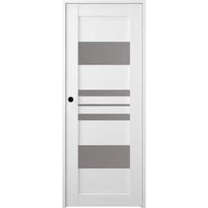 30 in.x 80 in. Romi Bianco Noble Right-Hand Solid Core 5-Lite Frosted Glass Wood Composite Single Prehung Interior Door