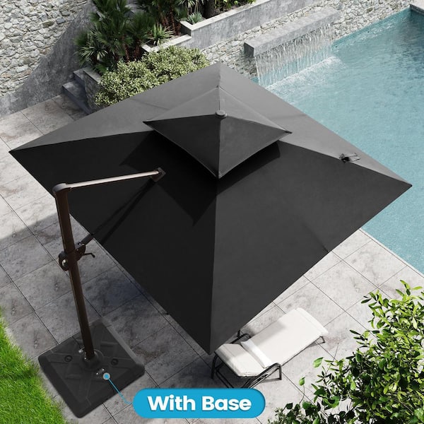 Crestlive Products 10 ft. x 10 ft. Double Top Cantilever Patio Umbrella in Black with 220 lbs. Base Stand