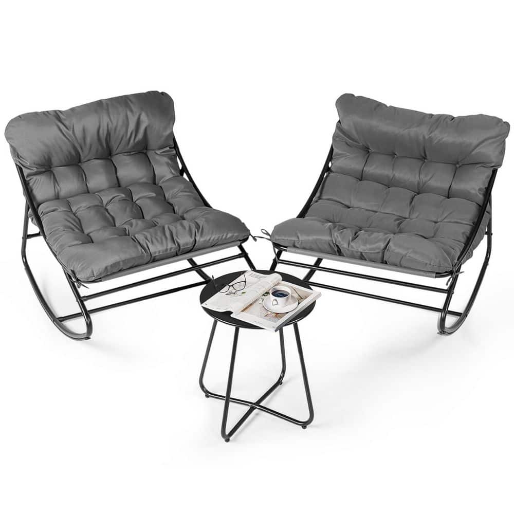 3-Piece Patio Conversation Set Outdoor Chairs and Coffee Table with Grey Cushions price history on PriceWatchPro