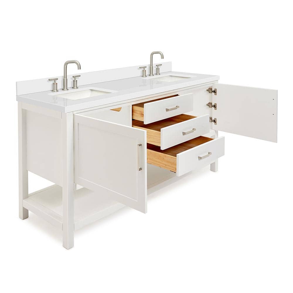 Bayhill 73'' White Quartz Double Sink Freestanding Vanity