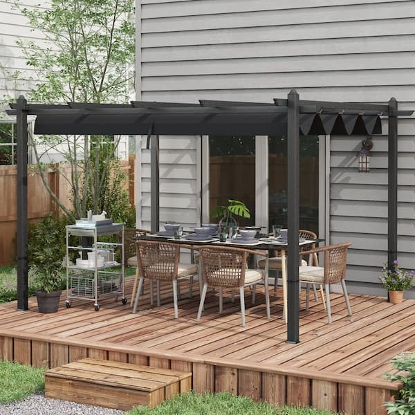 Outsunny 10 ft. x 12 ft. Gray Aluminum, Polyester Pergola 84C