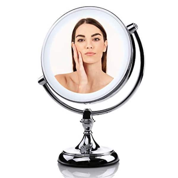 OVENTE 6 in. x 13 in. Lighted Magnifying Tabletop Makeup Mirror in Polished Chrome