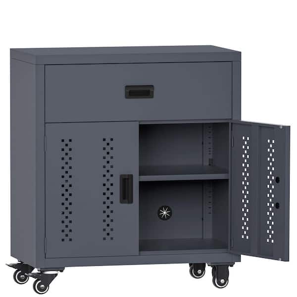 31.5 in. H Metal Lock Cabinet Garage Storage Cabinet with Lockable Door and Adjustable Shelves, Gray