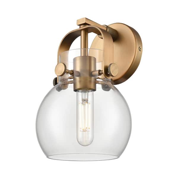Pilaster II Sphere 6.5 in. 1-Light Brushed Brass Wall Sconce with Glass Shade