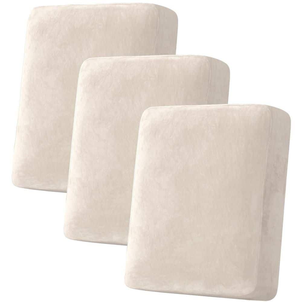 Luxury Velvet Stretch Sofa Cushion Cover, Beige, 3-Pack Anti-Slip Durable Furniture Protector Slipcover price history on PriceWatchPro