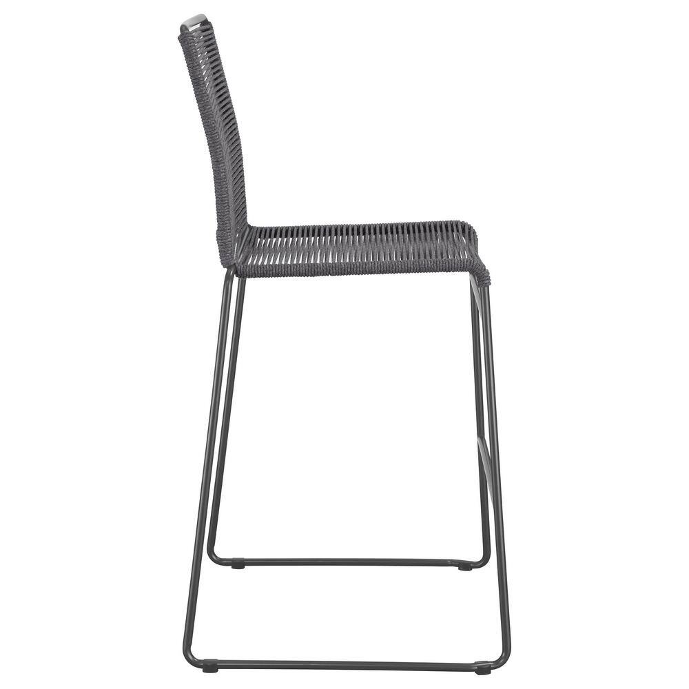 Charcoal and Gunmetal Rope Woven Metal Bar Stools, Set of 2
