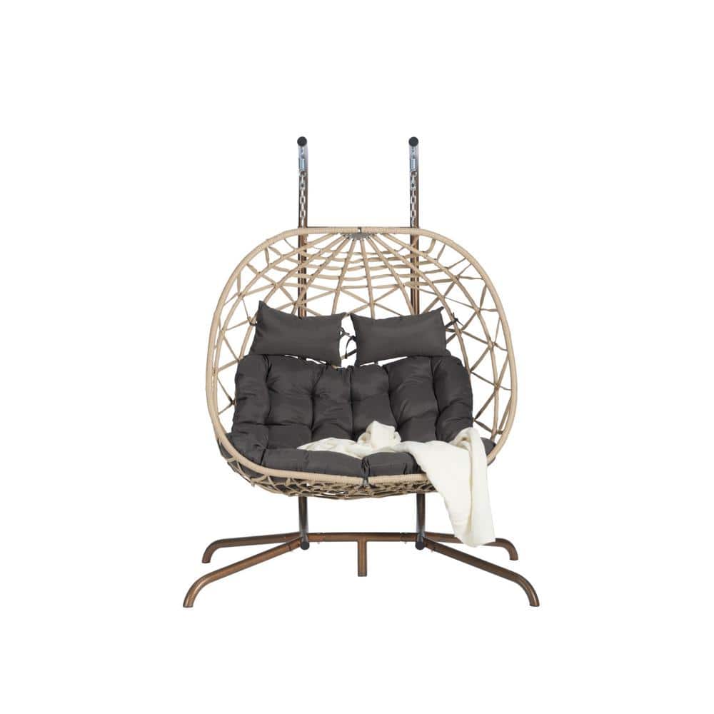2 Person Wicker Outdoor Rattan Hanging Chair Patio Swing Wicker Egg Chair W
