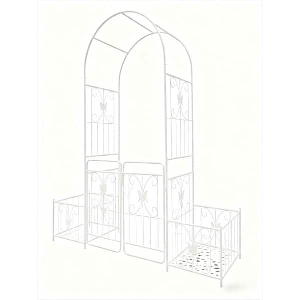 79.5 in. W x 86.6 in. H Metal Garden Arch Arbor with Gate Climbing Plants Support Rose Arch Outdoor