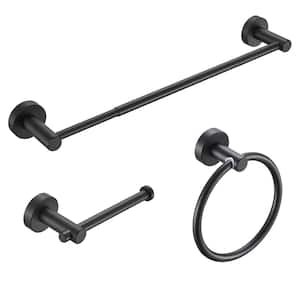 Modern 3-Piece Bath Hardware Set with Retractable Towel Bar*1, Towel Ring*1, Toilet Paper Holder*1 in Black