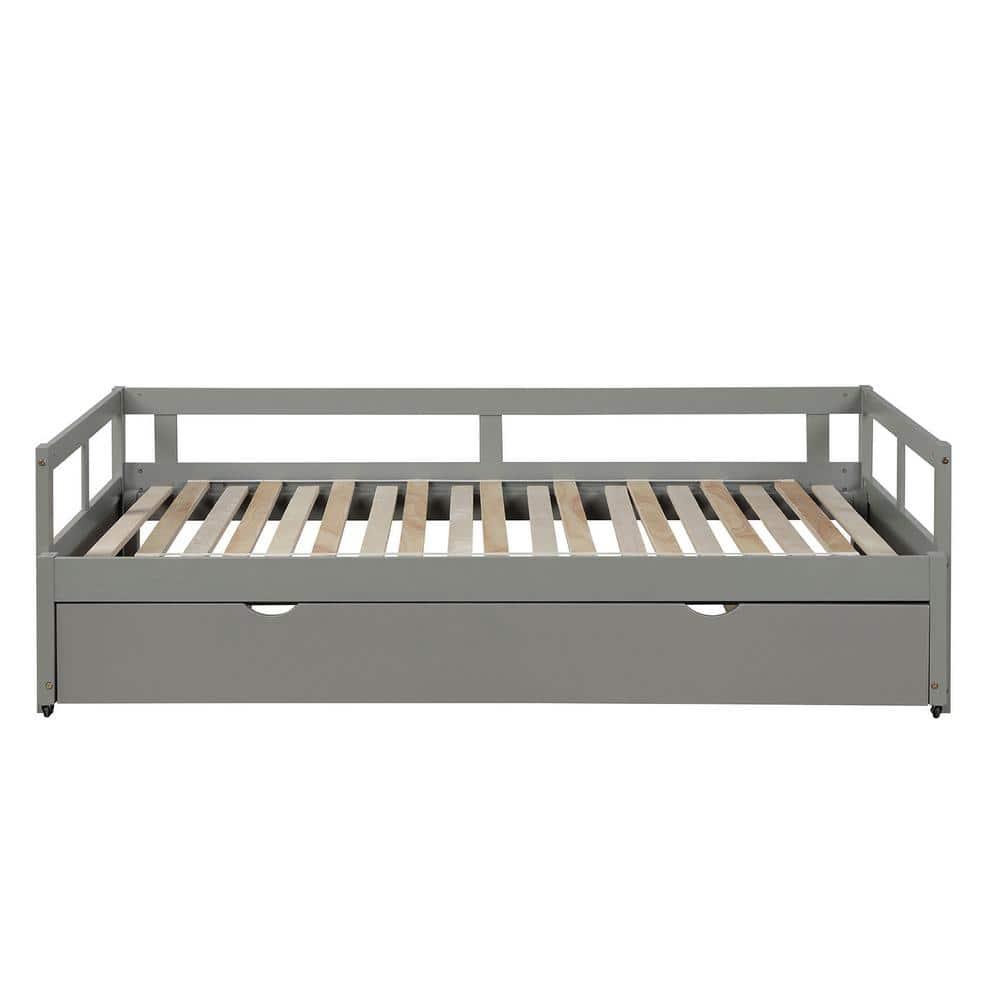 ANBAZAR Gray Twin to King Extendable Wood Daybed with Trundle, Sturdy