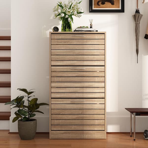 Brown Wooden Shoes Storage Cabinet, with 3 Drawers for Entryway Hallway, 42.3 in. H x 22.4 in. W