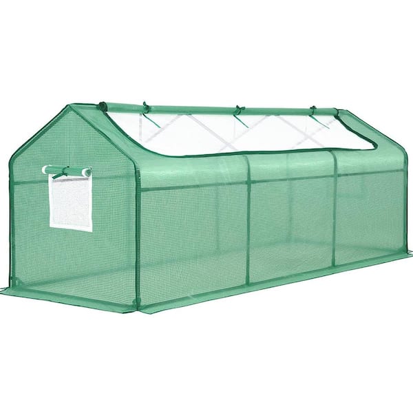 AFAIF 95 in. W x 36 in. D x 36 in. H Portable Mini Cloche Greenhouse w/ Elevated Bottom, Large U-Shaped Zipper Mesh Door