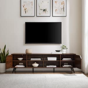 70 in. Dark Walnut Wood Modern Wide TV Stand with Open and Closed Storage Fits TVs up to 80 in.