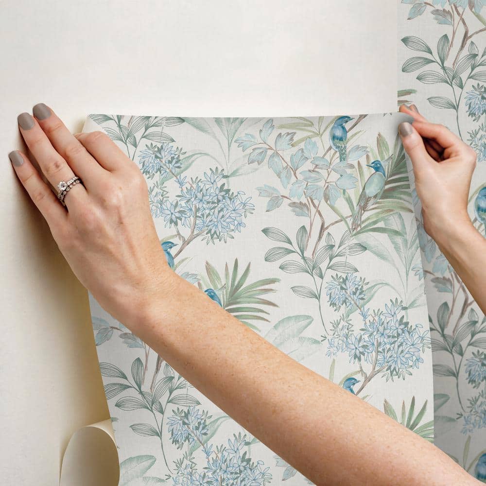 Turquoise Floral and Botanical Peel & Stick Wallpaper Roll