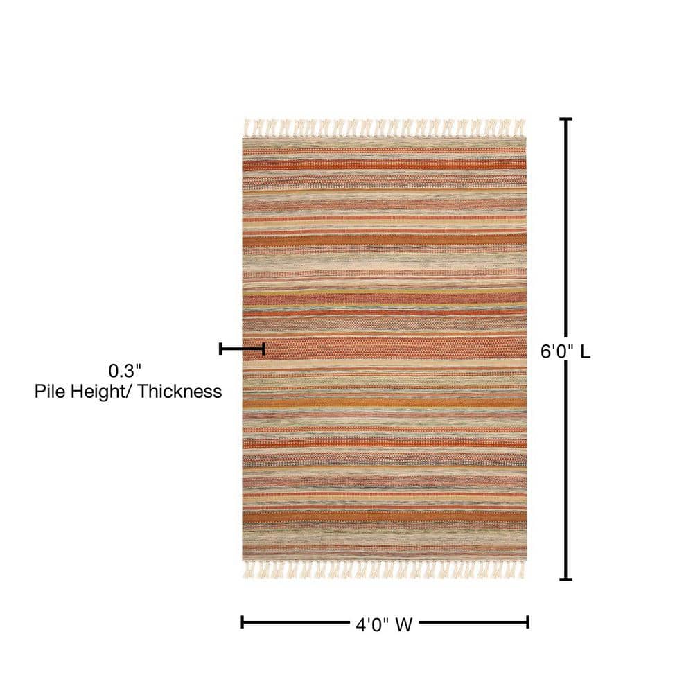 Handmade Red and Beige Wool Striped 4' x 6' Area Rug