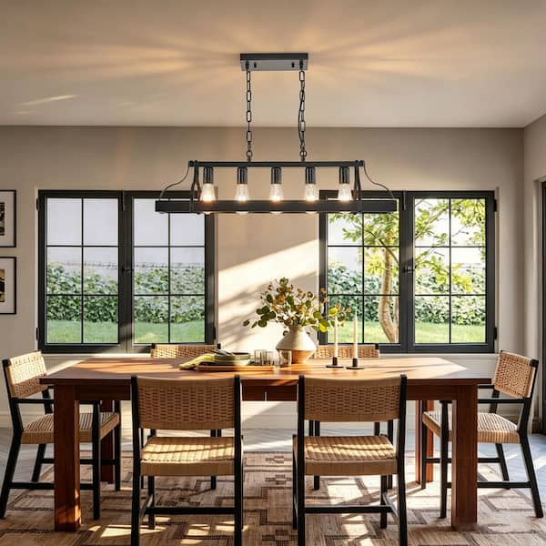 5 Light Black Industrial Chandelier Adjustable Modern Farmhouse Pendant Light for Dining Room Kitchen Island Living Room