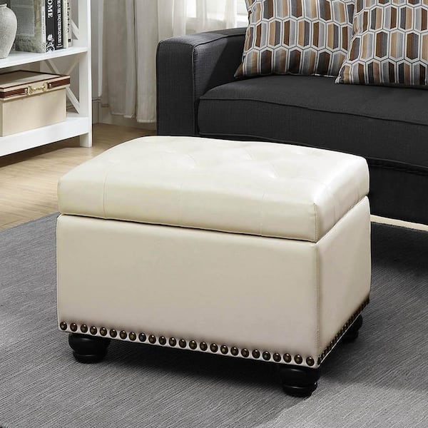 Convenience Concepts Designs4Comfort 5th Avenue Ivory Faux Leather Tufted Storage Ottoman