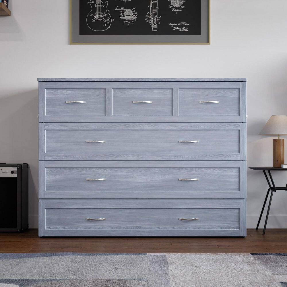 Nantucket Driftwood Full Murphy Bed Chest with Upholstered Drawer