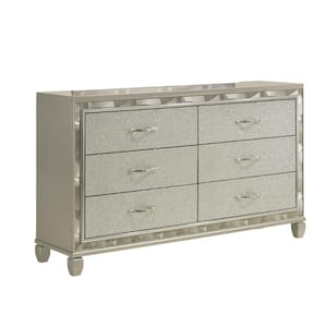 Silver and Chrome 6-Drawer 65.38 in. W Dresser Without Mirror