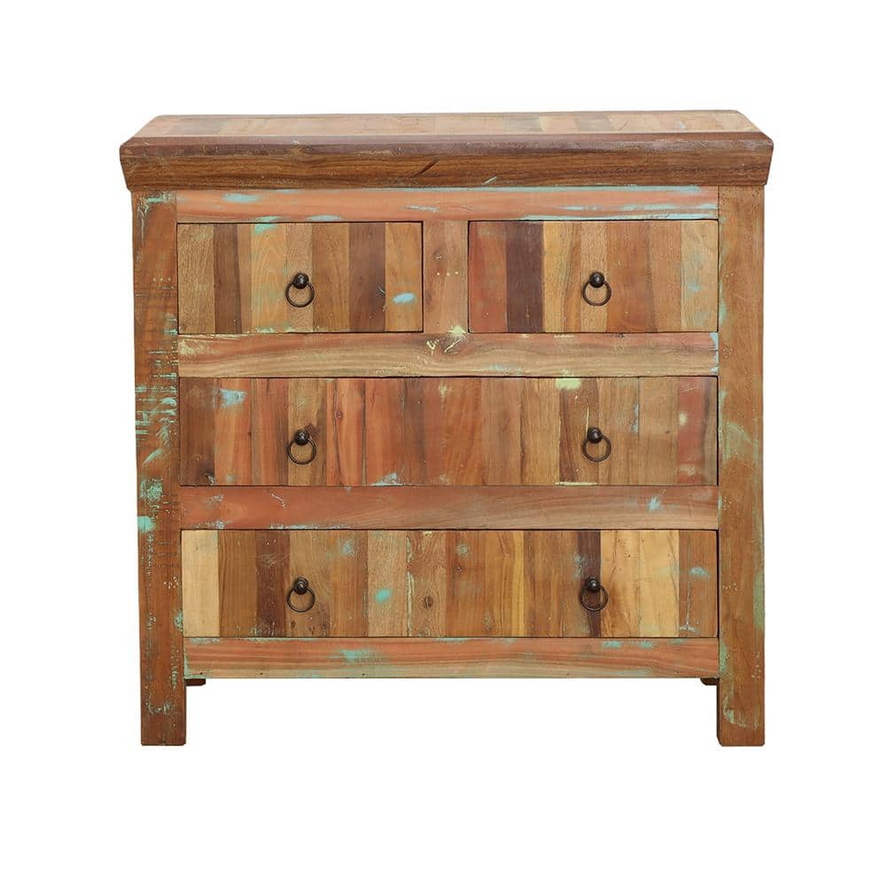 Rustic Reclaimed Wood 4-Drawer Accent Cabinet in Brown