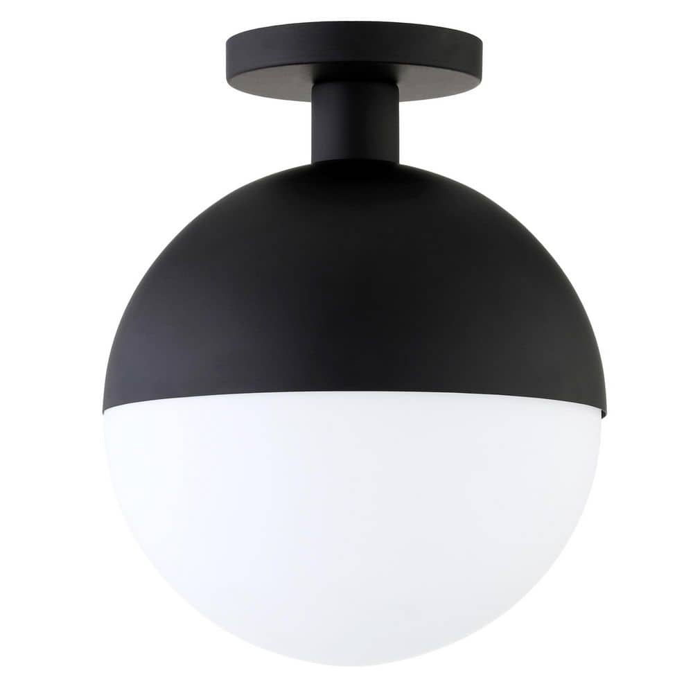 Blackened Bronze and Milk Glass Globe Semi Flush Mount