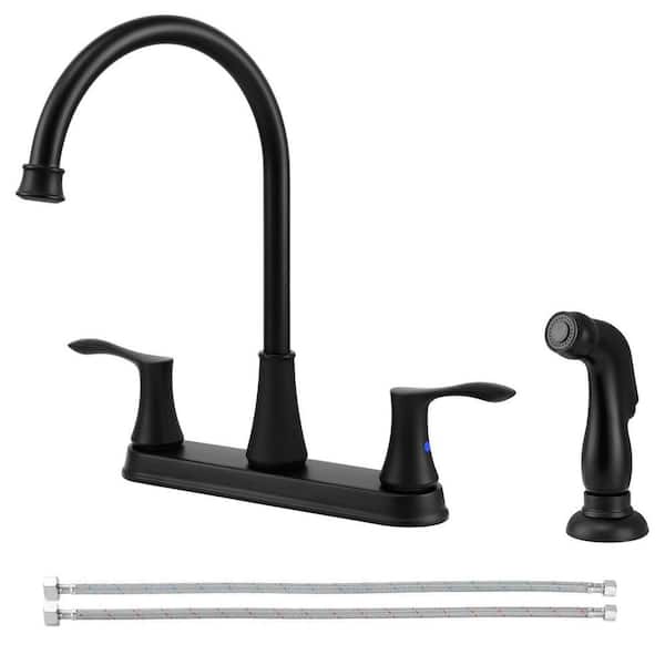 Double Handles 4 Holes Standard Kitchen Faucet Sink With Side Sprayer in Matte Black
