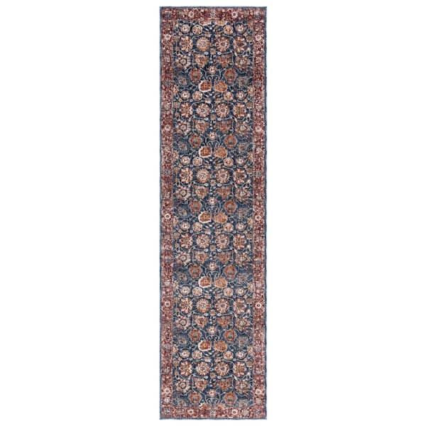 Heirloom 2 ft. x 8 ft. Navy/Rust Border Floral Runner Rug