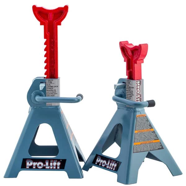 Pro-Lift 3-Ton Double Locking Pin Jack Stand with Cast Ductile Iron Ratchet Bar Pair