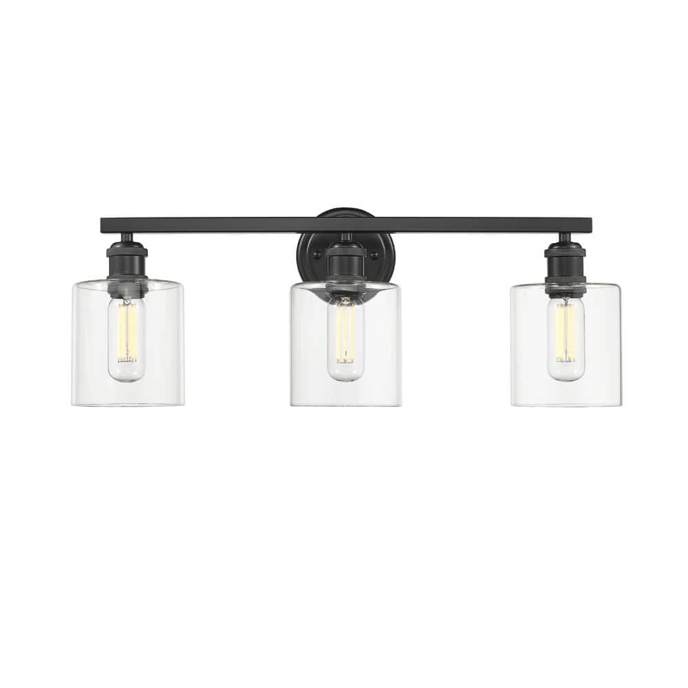 Golden Lighting Fisher 5 in. 3-Light Black Vanity Light 0306-BA3 BLK-CLR - The Home Depot