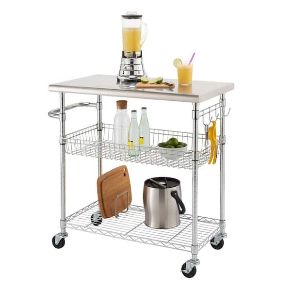 TRINITY EcoStorage Chrome Color 34 in. Stainless Steel Kitchen Cart