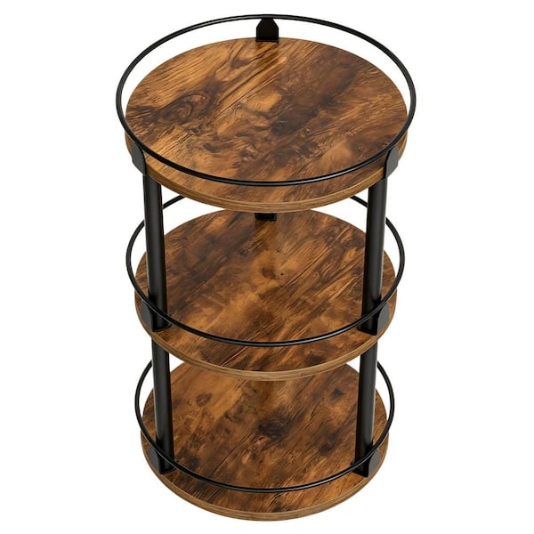 Rotating 3-Shelf Rustic Brown and Black Countertop Mount 360° Lazy Susan Spice Rack Organizer for Cabinet and Pantry