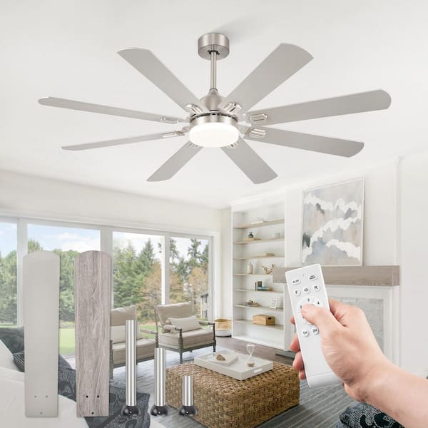 62 in. Outdoor Indoor Nickel 3-Colors LED 6-Speeds Ceiling Fan with Dual-Finish Blades and Light Kit and Remote Control
