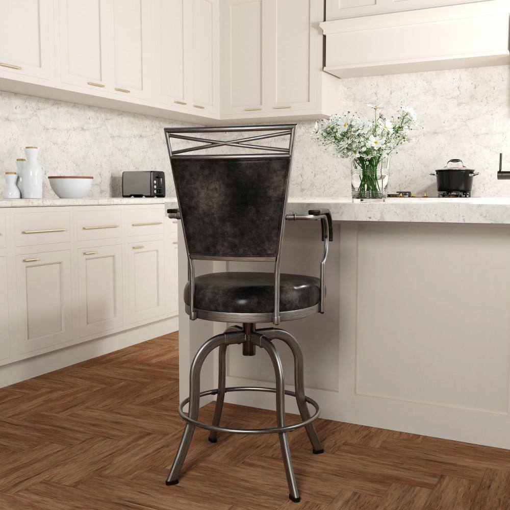 Pewter Gray Metal Swivel Saddle-Style Counter Stool