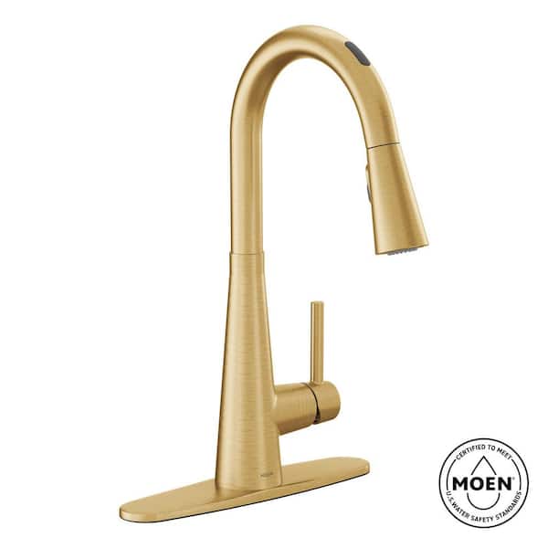 Sleek Single Handle Smart Touchless Pull Down Sprayer Kitchen Faucet with Voice Control and Power Clean in Brushed Gold