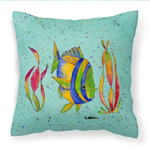 14 in. x 14 in. Multi-Color Lumbar Outdoor Throw Pillow Tropical Fish Decorative Canvas Fabric Pillow