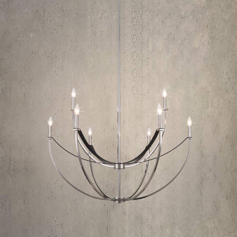 Sussex 40-inch 9-Light Polished Nickel and Black Faux Leather Chandelier price history on PriceWatchPro