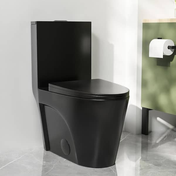 Ace 1-Piece 1.1/1.6 GPF Dual Flush Elongated Toilet in Black, Seat Included