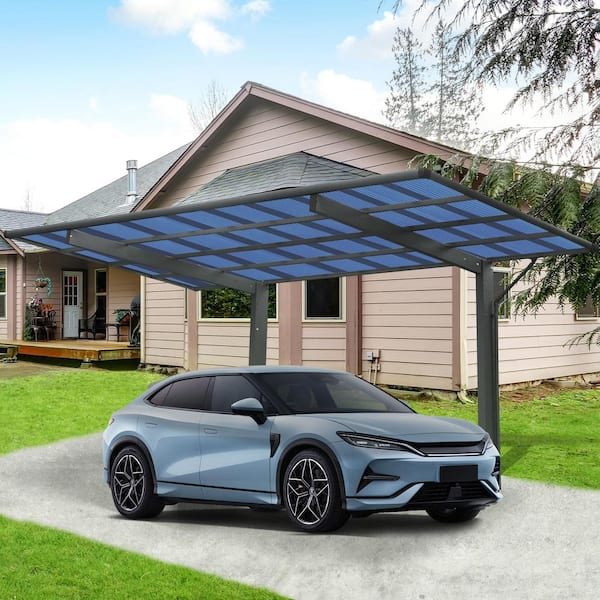 17 ft. W x 9 ft. D x 10.9 ft. H Charcoal Galvanized Metal Roof and Aluminum Frame Outdoor Carport Car Garage Shelter