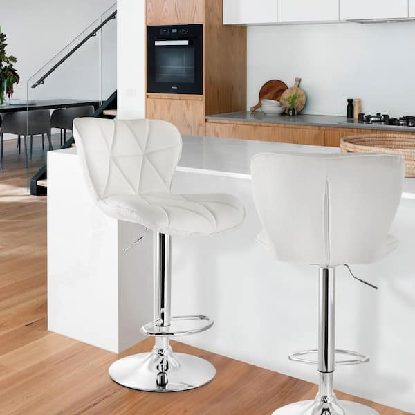 Elama 2 Piece 35 in. Diamond Tufted Faux Leather Adjustable Bar Stool ...