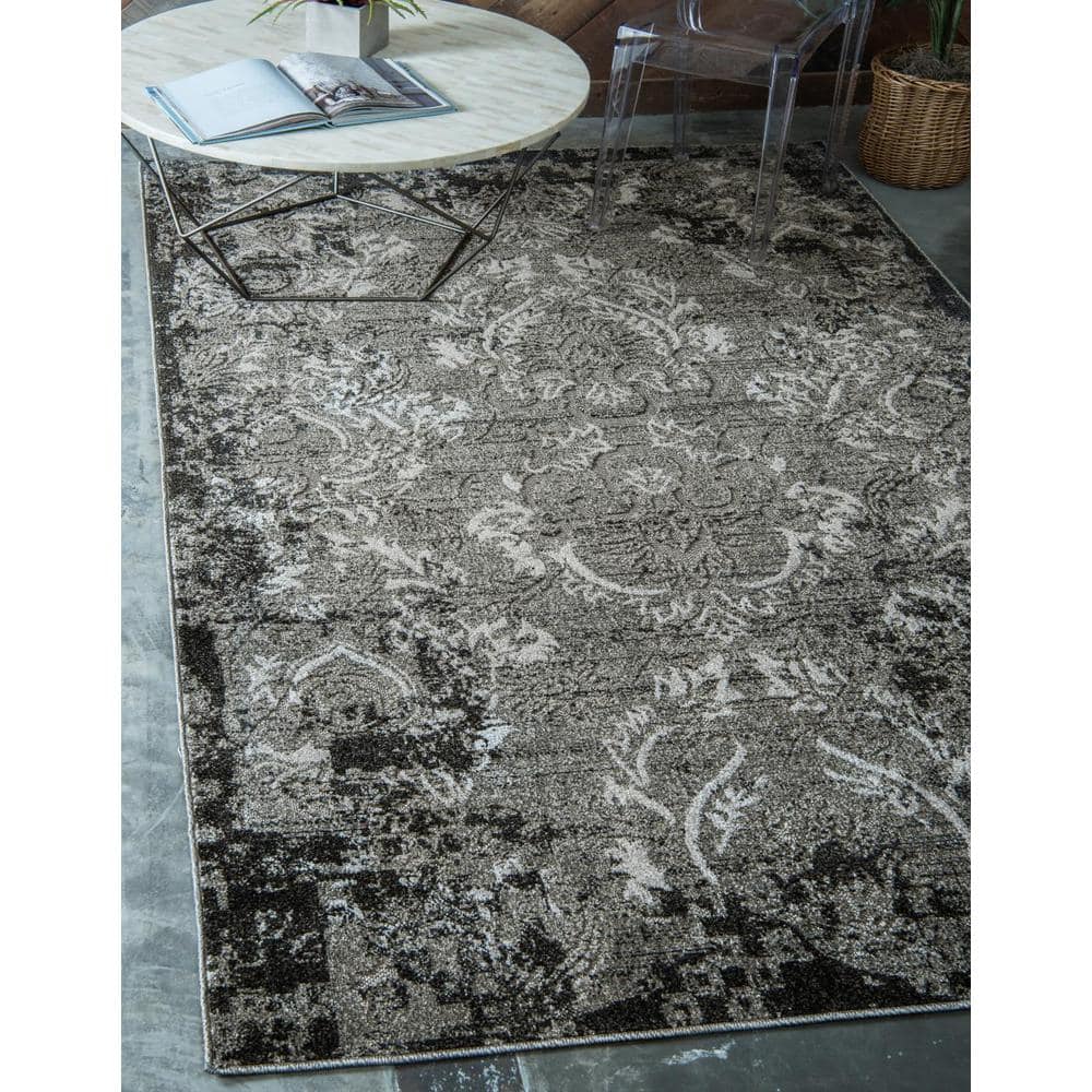 Gray Abstract Botanical 9' x 12' Outdoor Synthetic Area Rug